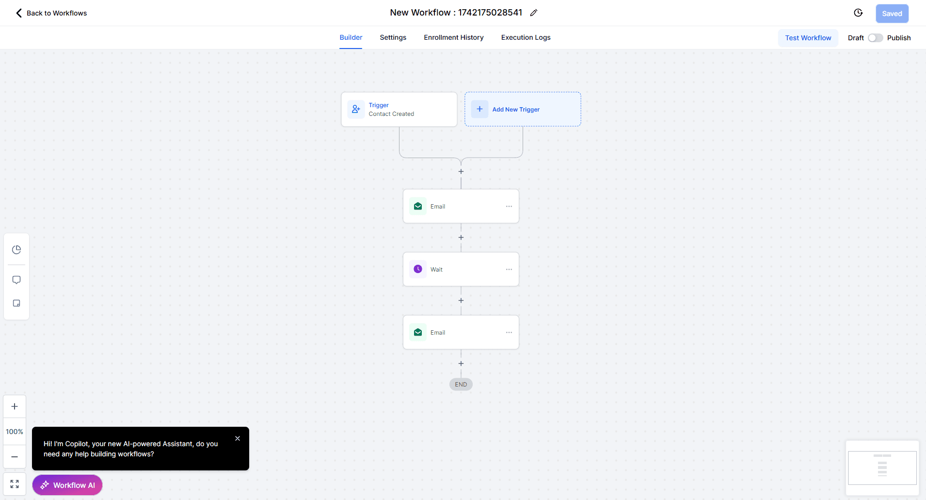 HighLevel Email Workflow Builder Interface